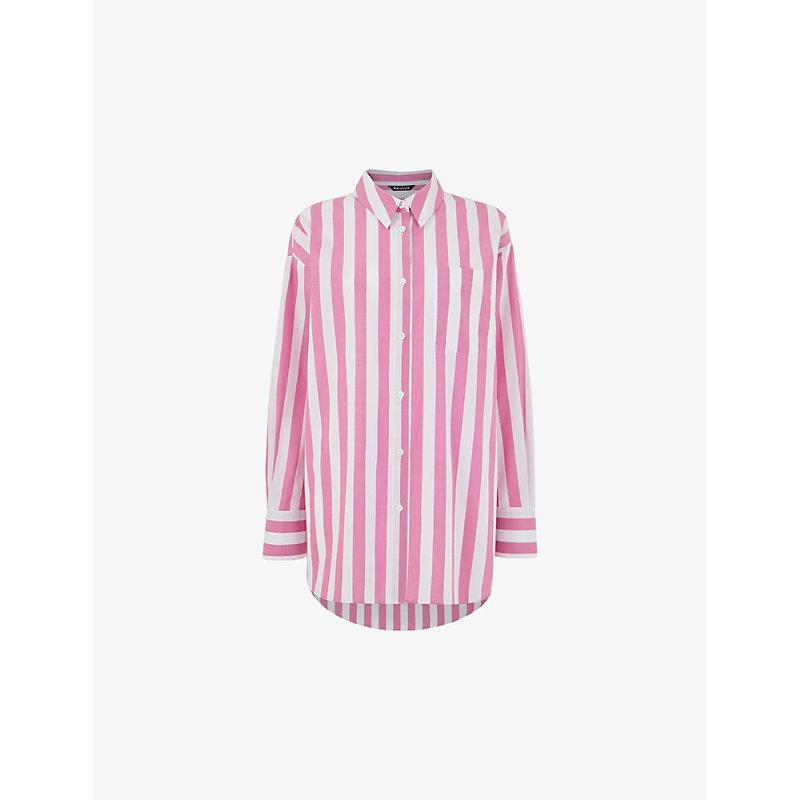 Stripe-pattern oversized cotton shirt