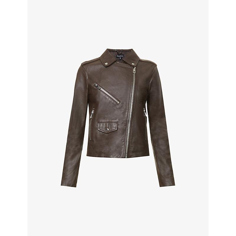 Agnes zip-through leather biker jacket