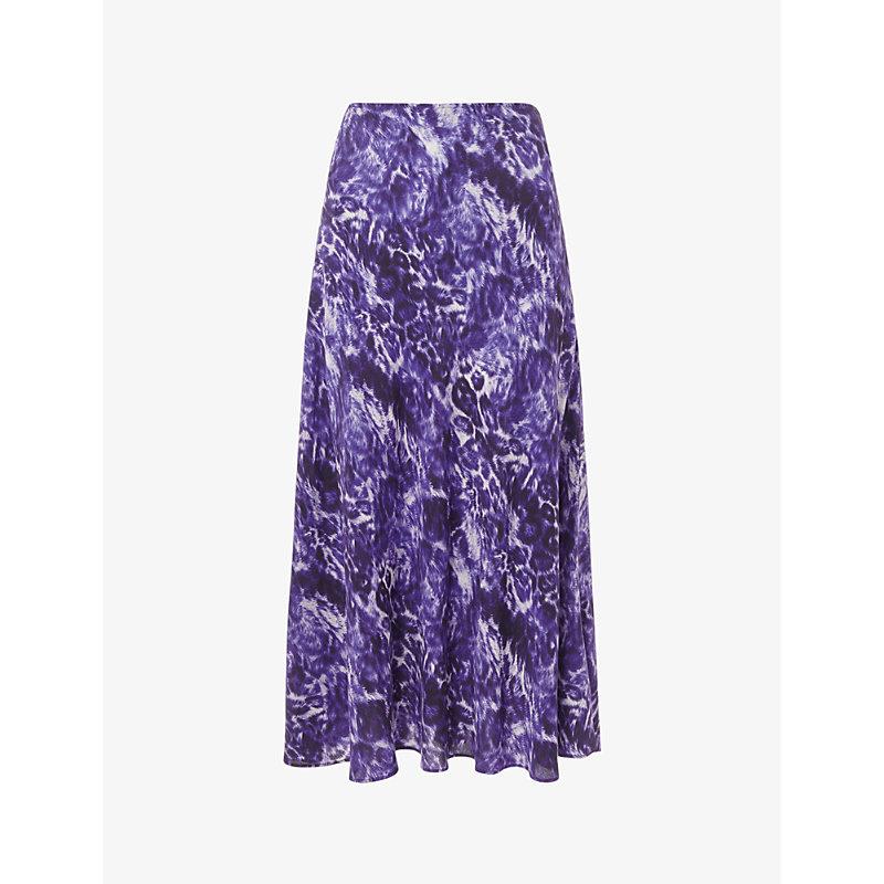 Glossy leopard-print woven bias-cut midi skirt