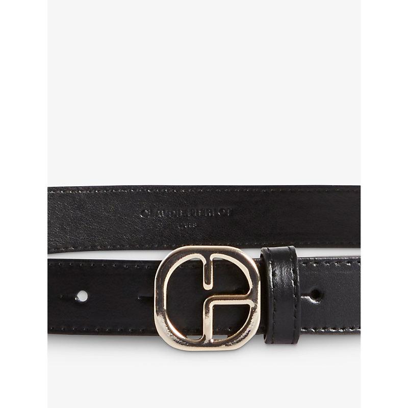 Gold-tone-hardware smooth-texture leather belt