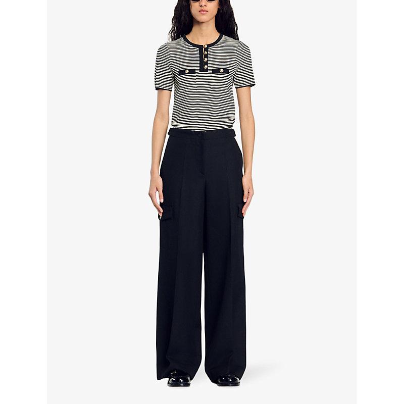 Wide-leg high-rise wool-blend trousers