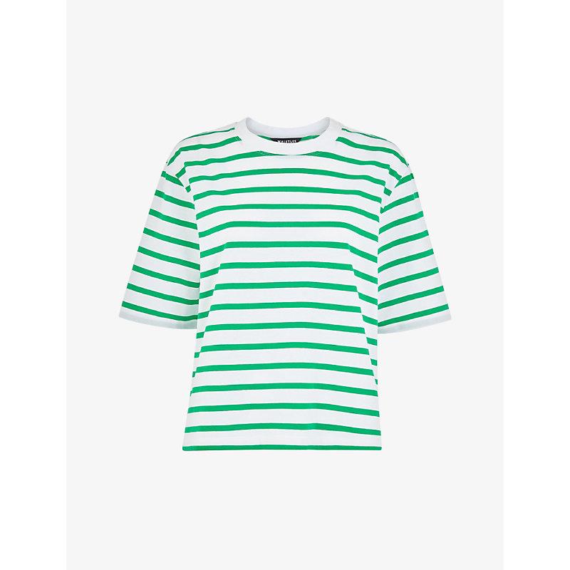 Stripe-pattern short-sleeve cotton T-shirt