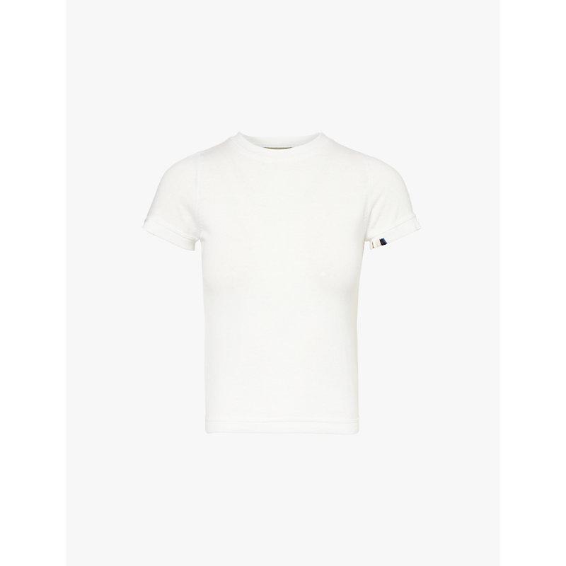 Short-sleeved knitted cotton and cashmere T-shirt