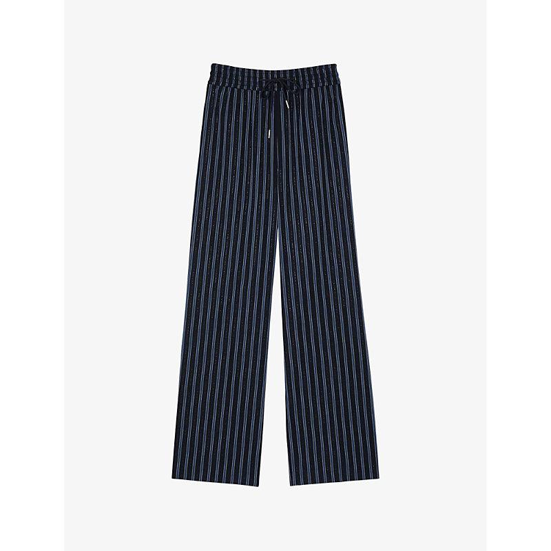 Stripe-print relaxed-fit straight-leg cotton trousers