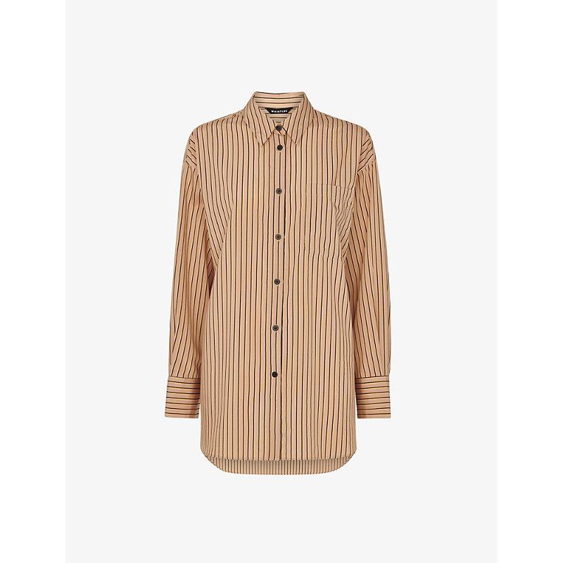 Striped-print oversized cotton-blend shirt