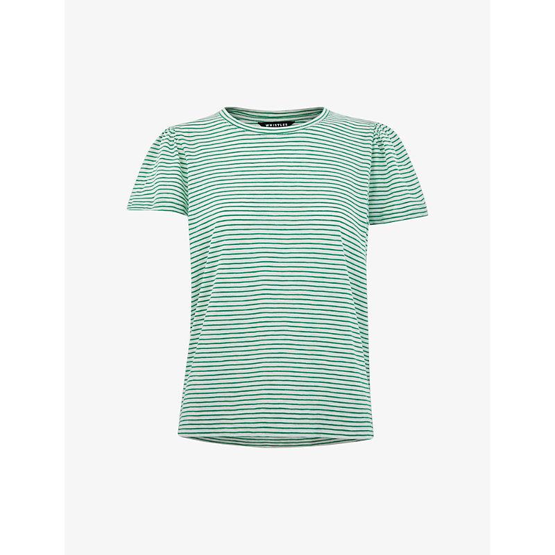 Frill-sleeved striped cotton-jersey T-shirt