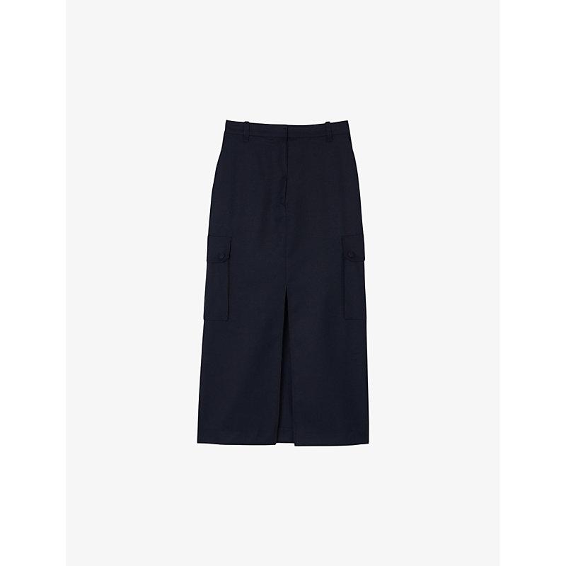 Front-split high-rise cotton midi skirt