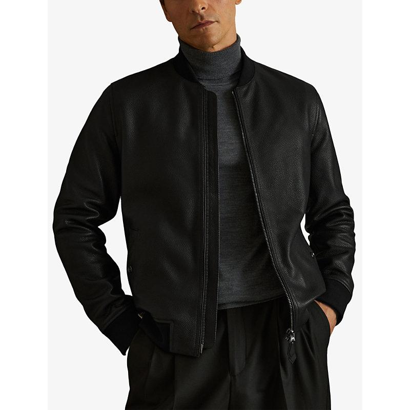 Cast ribbed-collar regular-fit leather bomber jacket