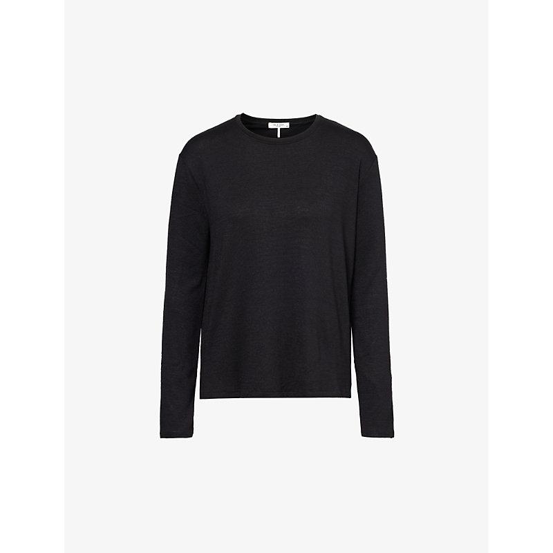 Split-hem long-sleeved woven top