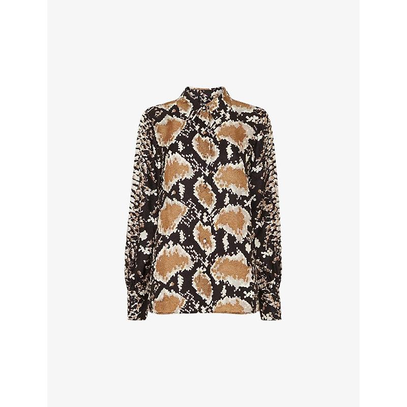 Snakeskin-print oversized-fit limited-edition viscose and silk-blend shirt