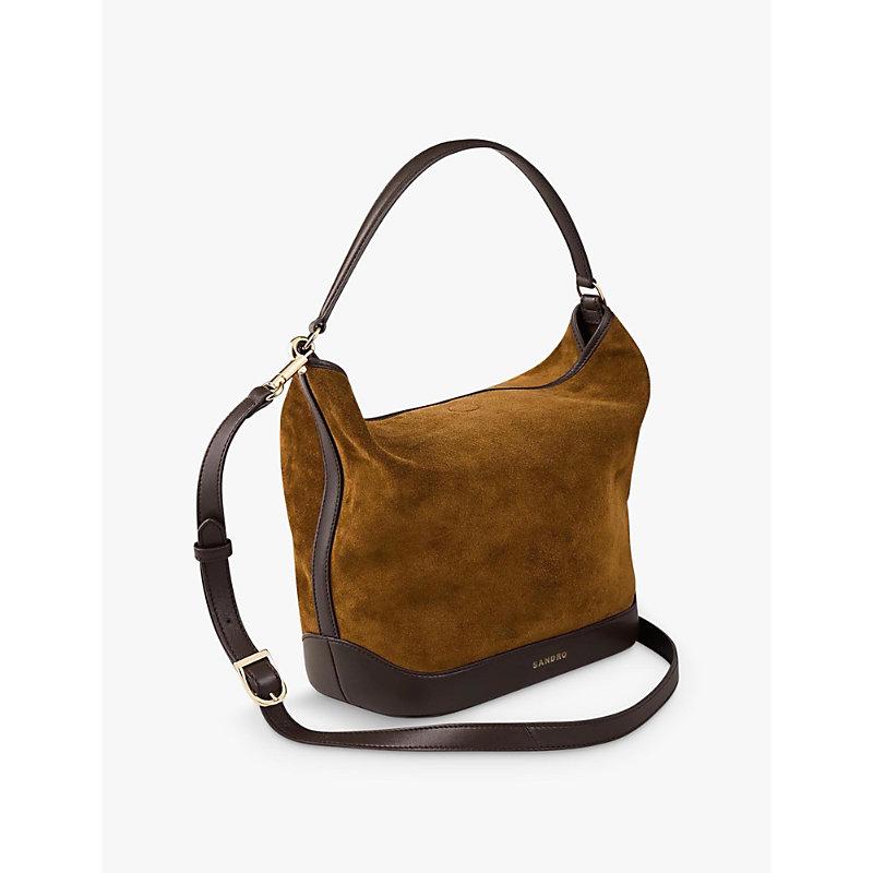 Removable-strap slouchy suede and leather shoulder bag