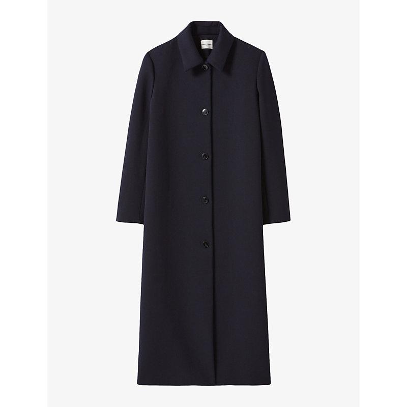 Straight-cut long woven coat