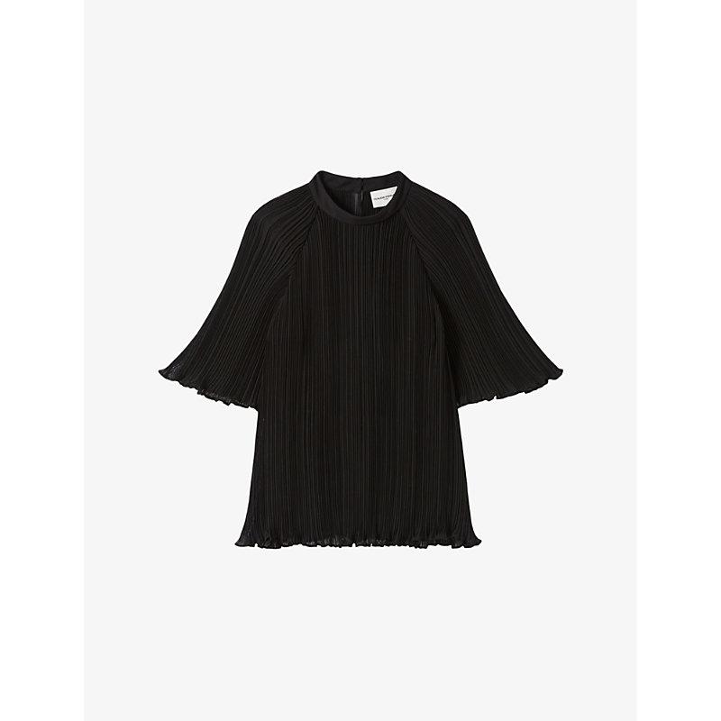 Ruffled-trim pleated woven top