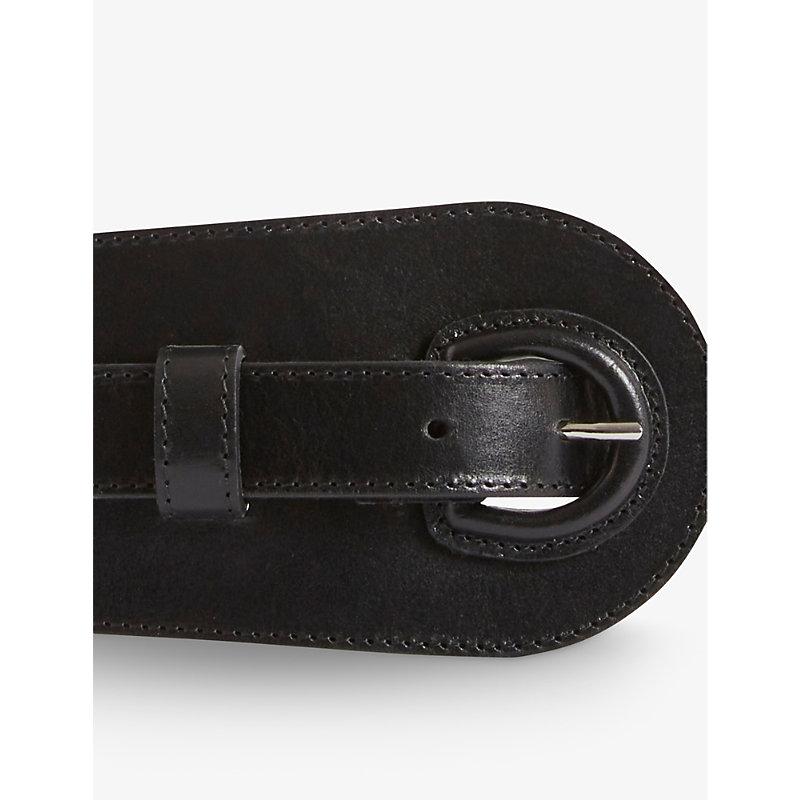 Curved wide leather buckle belt