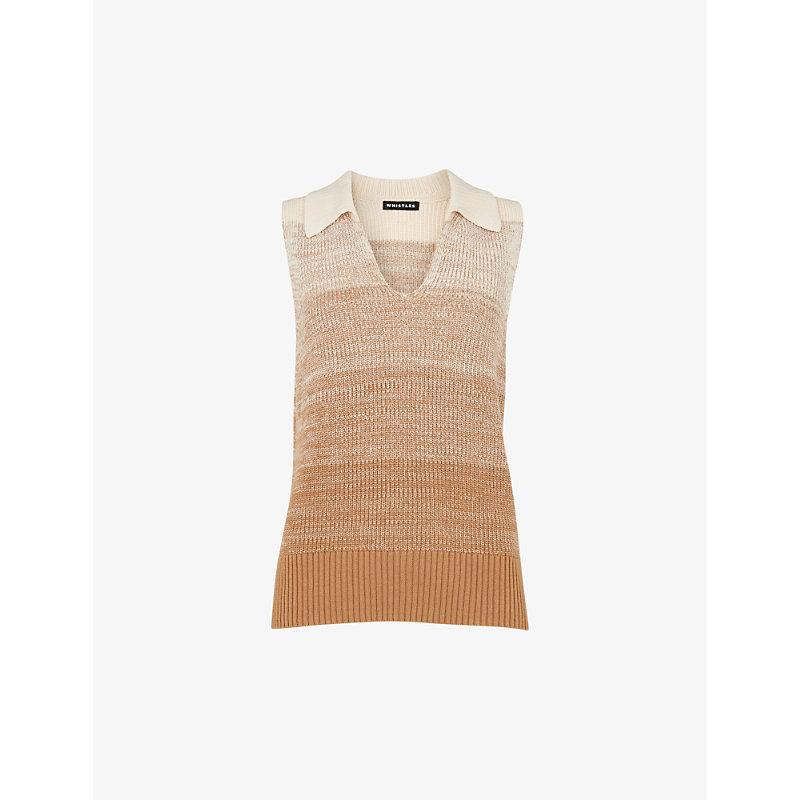 Open-collar ombre-pattern cotton-knit tank