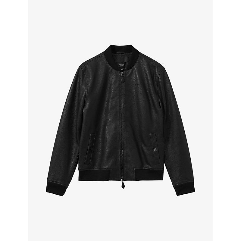 Cast ribbed-collar regular-fit leather bomber jacket