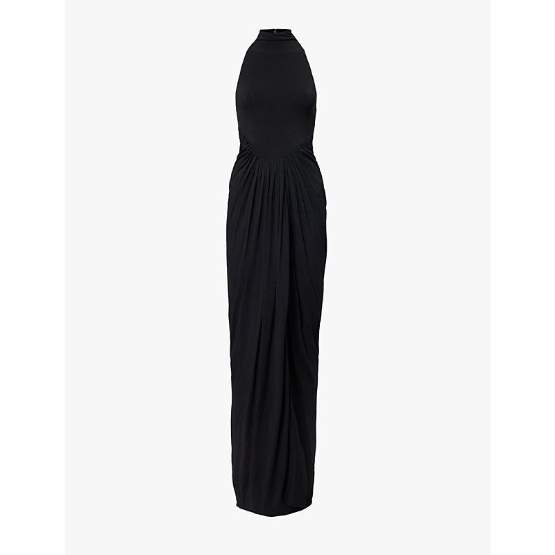 Halterneck slim-fit stretch-woven maxi dress