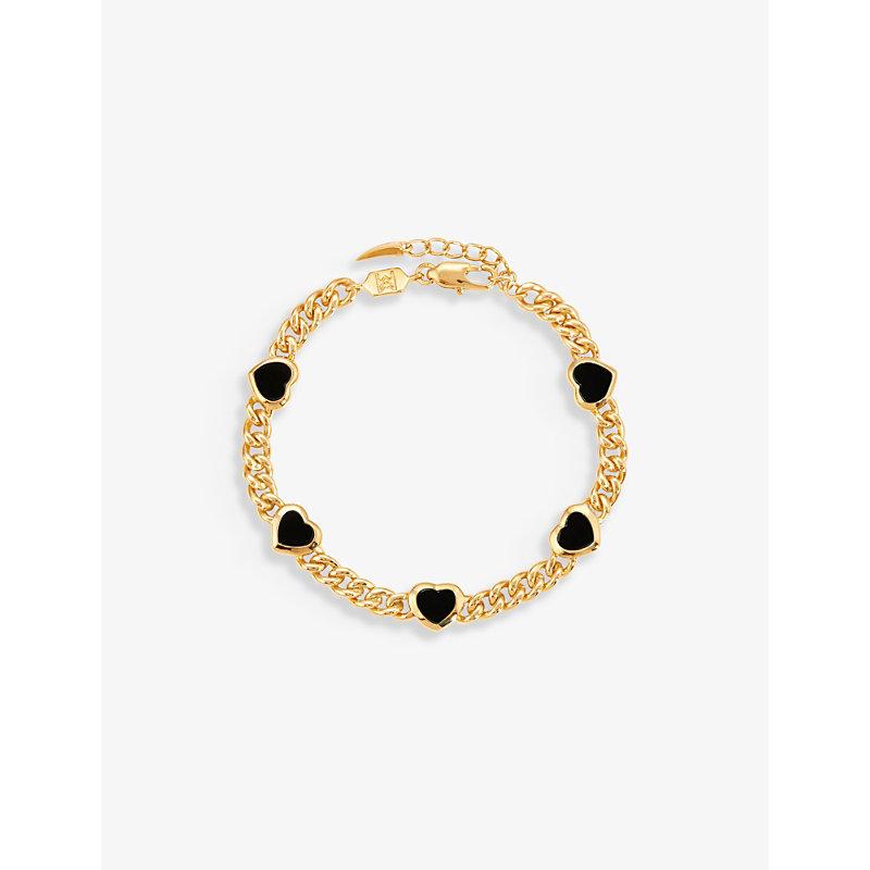 Heart-charm 18ct yellow gold-plated brass and black onyx bracelet