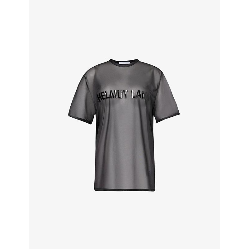 Brand-text sheer mesh T-shirt