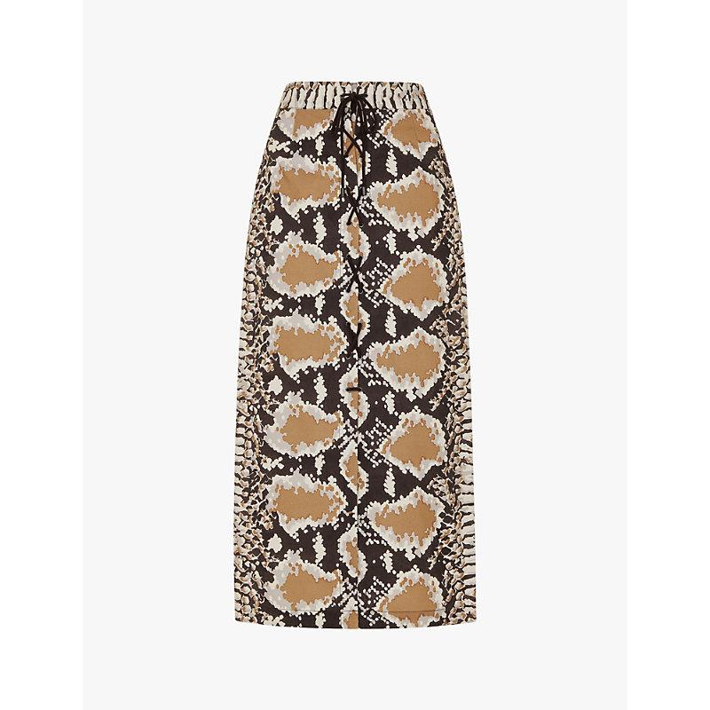 Limited Edition Snake-print high-rise cotton midi skirt