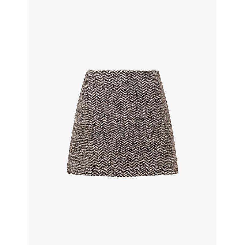 Herringbone high-rise recycled-polyester mini skirt