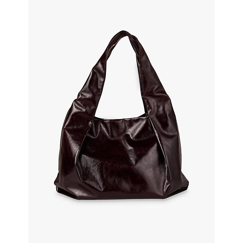 Pleat-side patent leather large shoulder bag