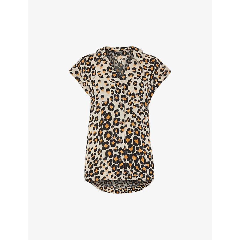 Leopard-print open-collar woven shirt