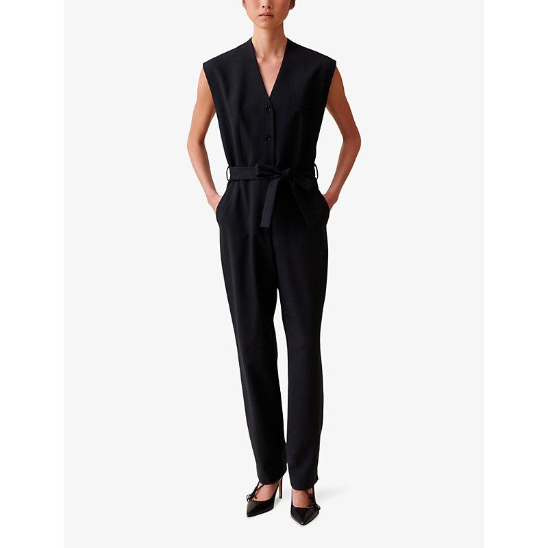 Sleeveless V-neck wool-blend jumpsuit