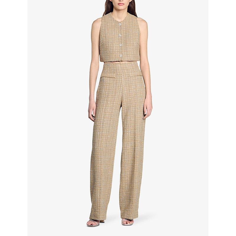 Straight-leg high-rise tweed trousers