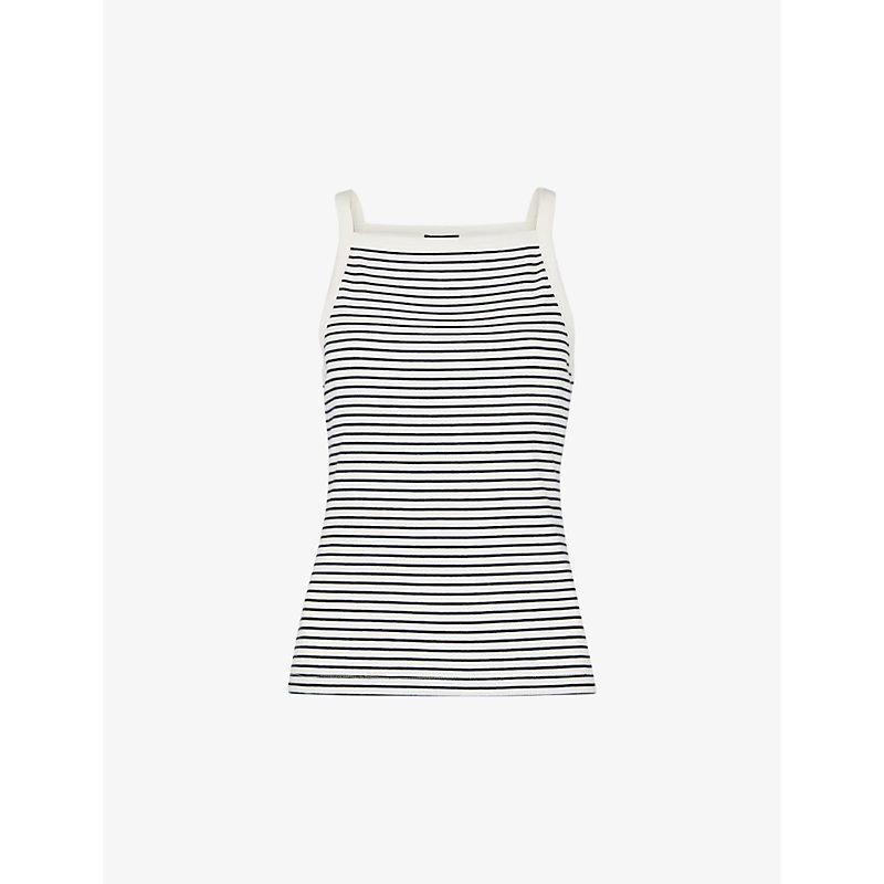 Stripe-print straight-neck stretch-cotton vest top