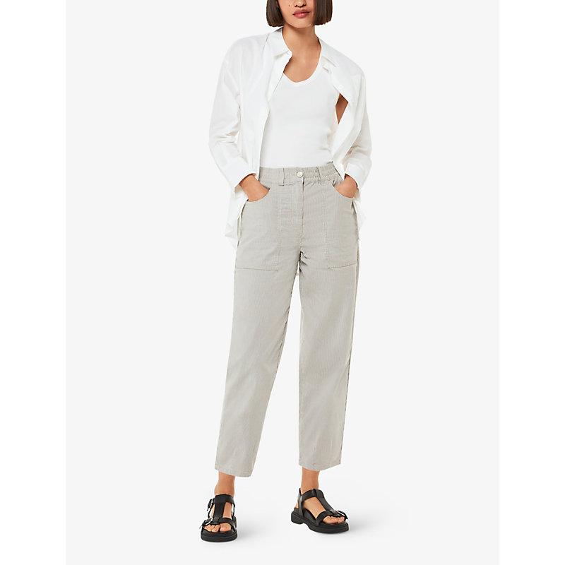 Tessa striped tapered mid-rise stretch-cotton trousers