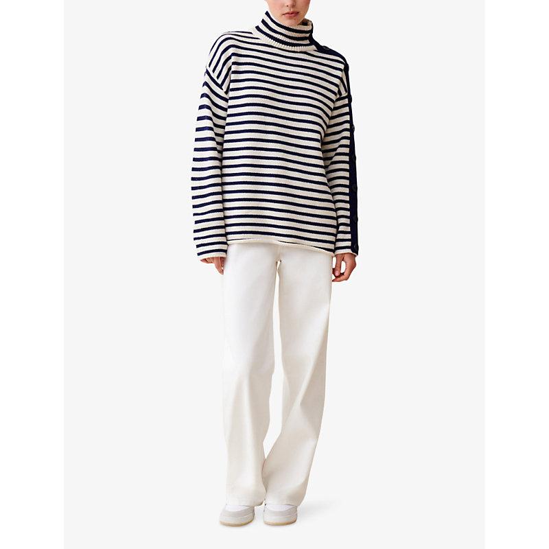 Striped high-neck wool-blend jumper