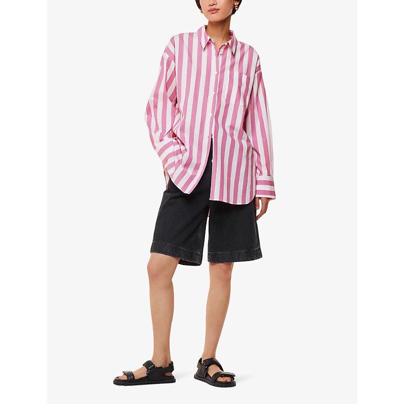 Stripe-pattern oversized cotton shirt