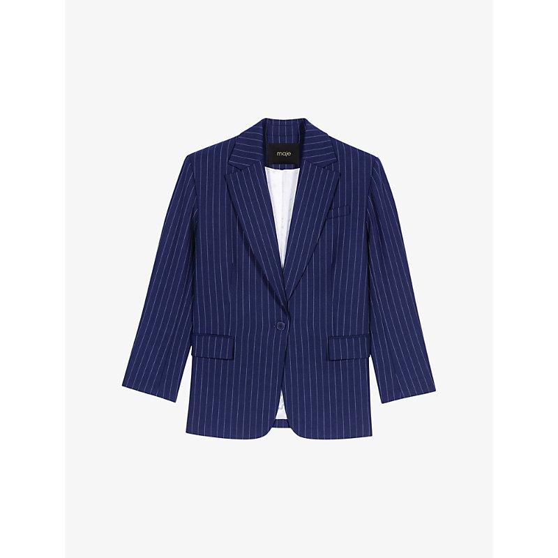 Padded-shoulder relaxed-fit striped stretch-wool blazer