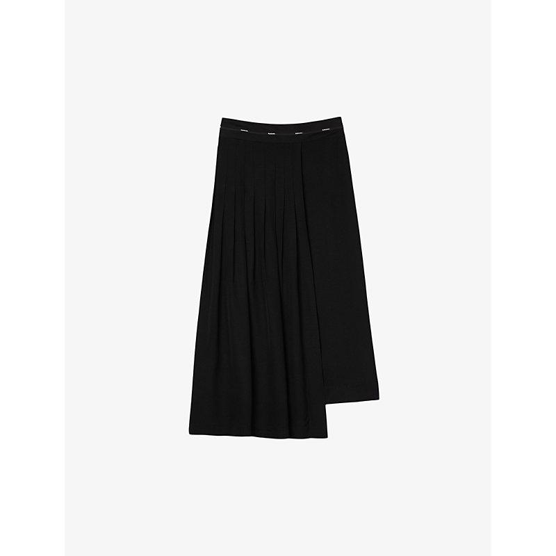 Logo-trim asymmetric-hem woven midi skirt