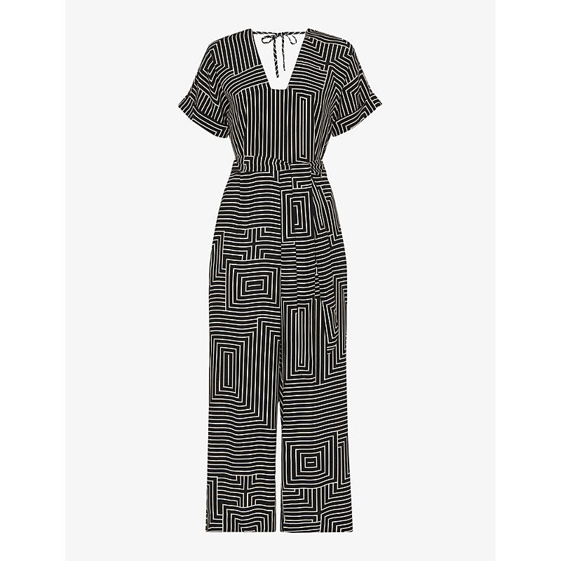 Angled stripe-print short-sleeve woven jumpsuit