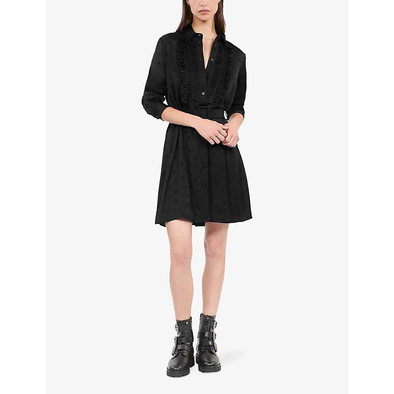 Jacquard lavallière-collar woven mini dress