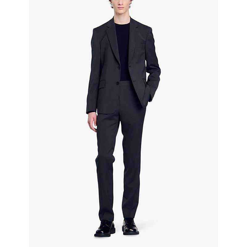 Lapel-collar slim-fit single-breasted wool blazer