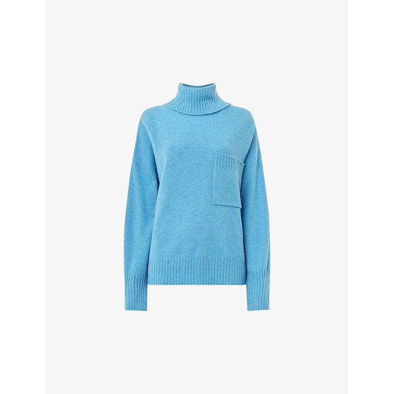 Roll-neck patch-pocket wool jumper