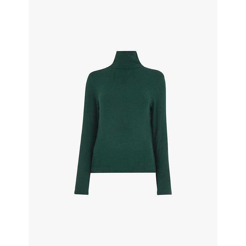 Ribbed polo-neck stretch-woven top