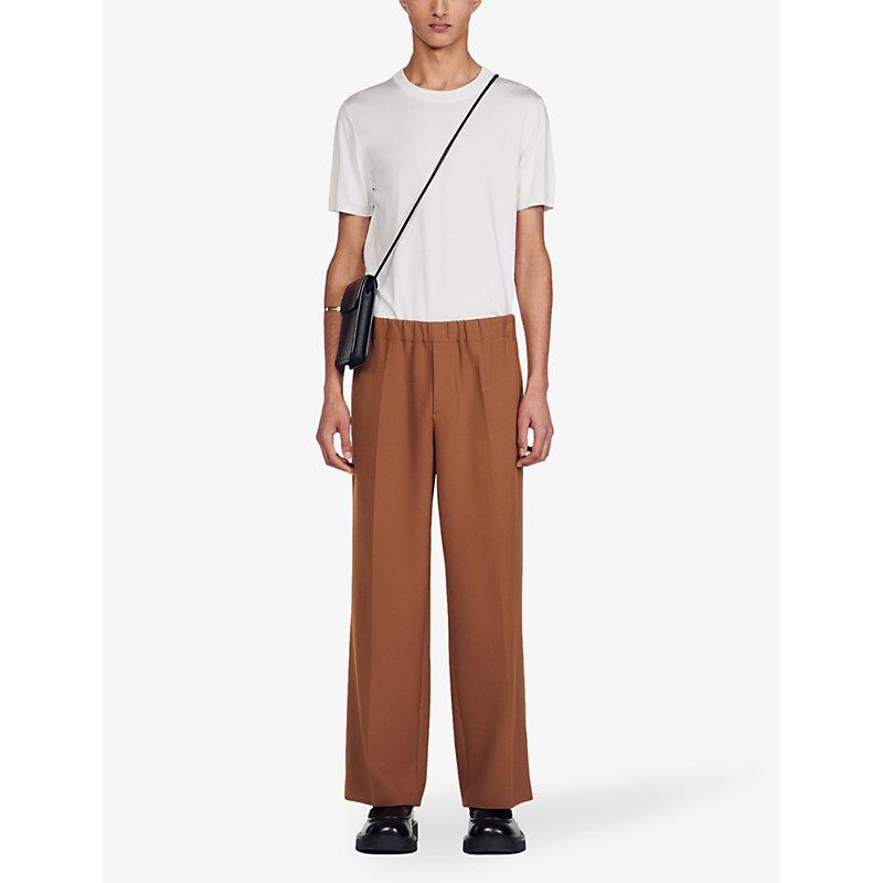 Elasticated-waist wide-leg stretch-woven trousers