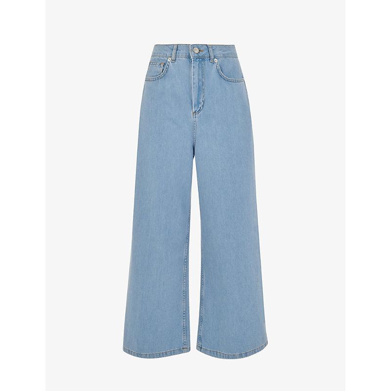 Cropped wide-leg mid-rise denim jeans