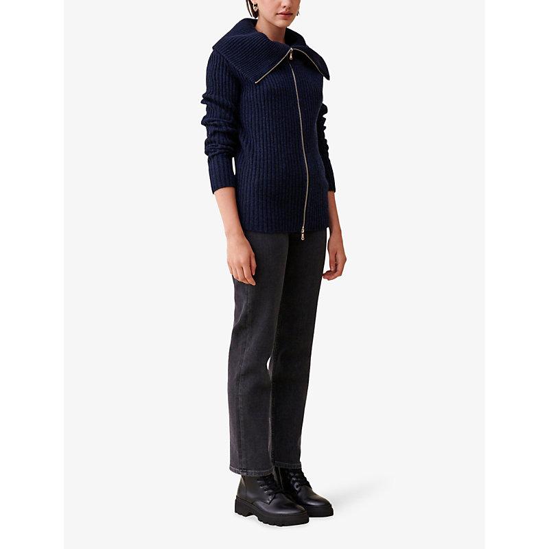 Zip-neck slim-fit ribbed wool-blend cardigan