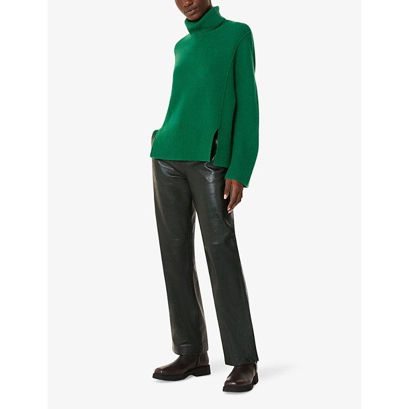 Roll-neck long-sleeve stretch-knit jumper