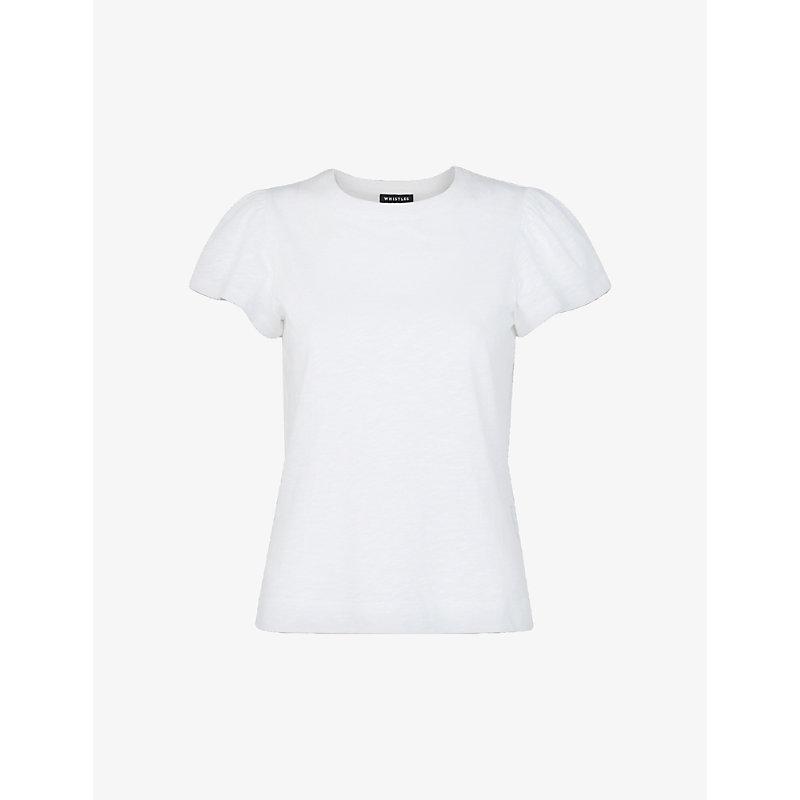 Round-neck frilled-sleeve cotton T-shirt