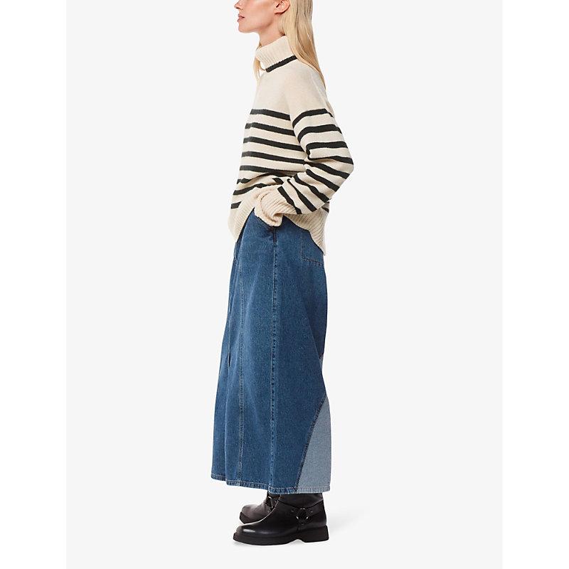 Striped roll-neck wool jumper