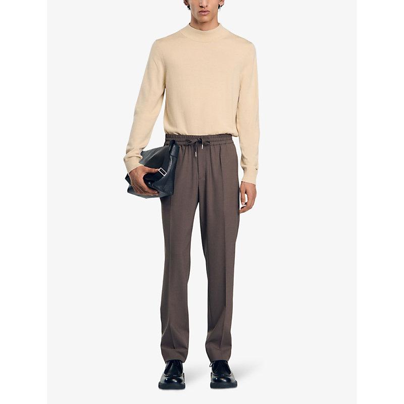 Drawstring-waist straight-leg stretch-woven trousers