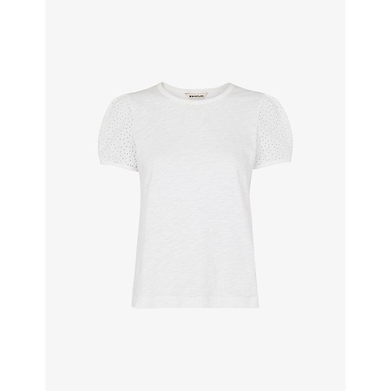 Broderie Anglaise-embellished cotton T-shirt