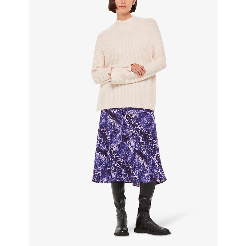 Glossy leopard-print woven bias-cut midi skirt