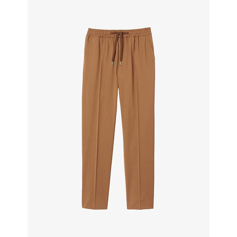 Drawstring-waist straight-leg wool-blend trousers